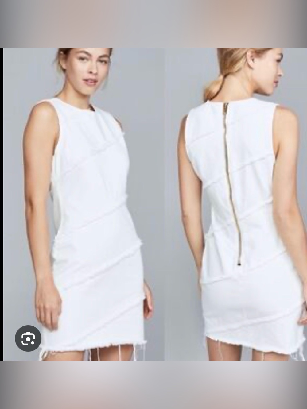 Alexander Wang White Denim Diagonal Seamed Gold Back Zipper Mini Dress